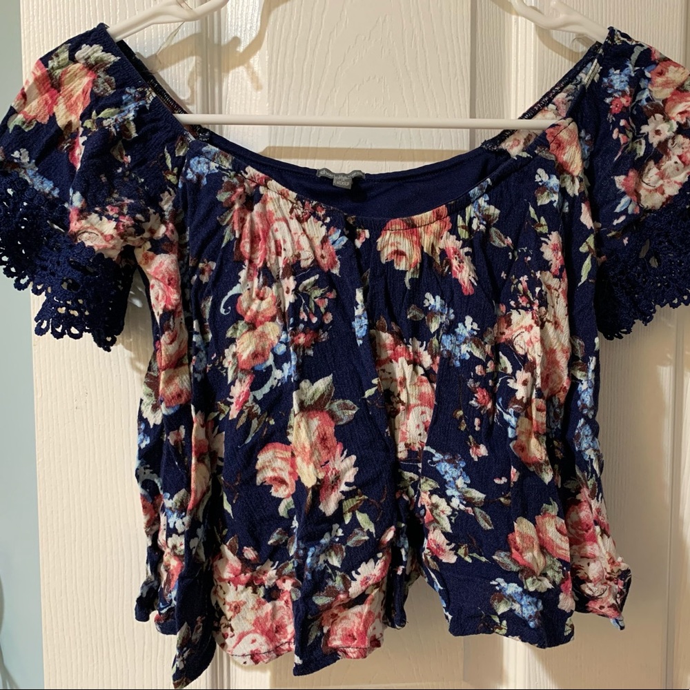 dark blue blouse with flowers. Charlotte Russe XS
